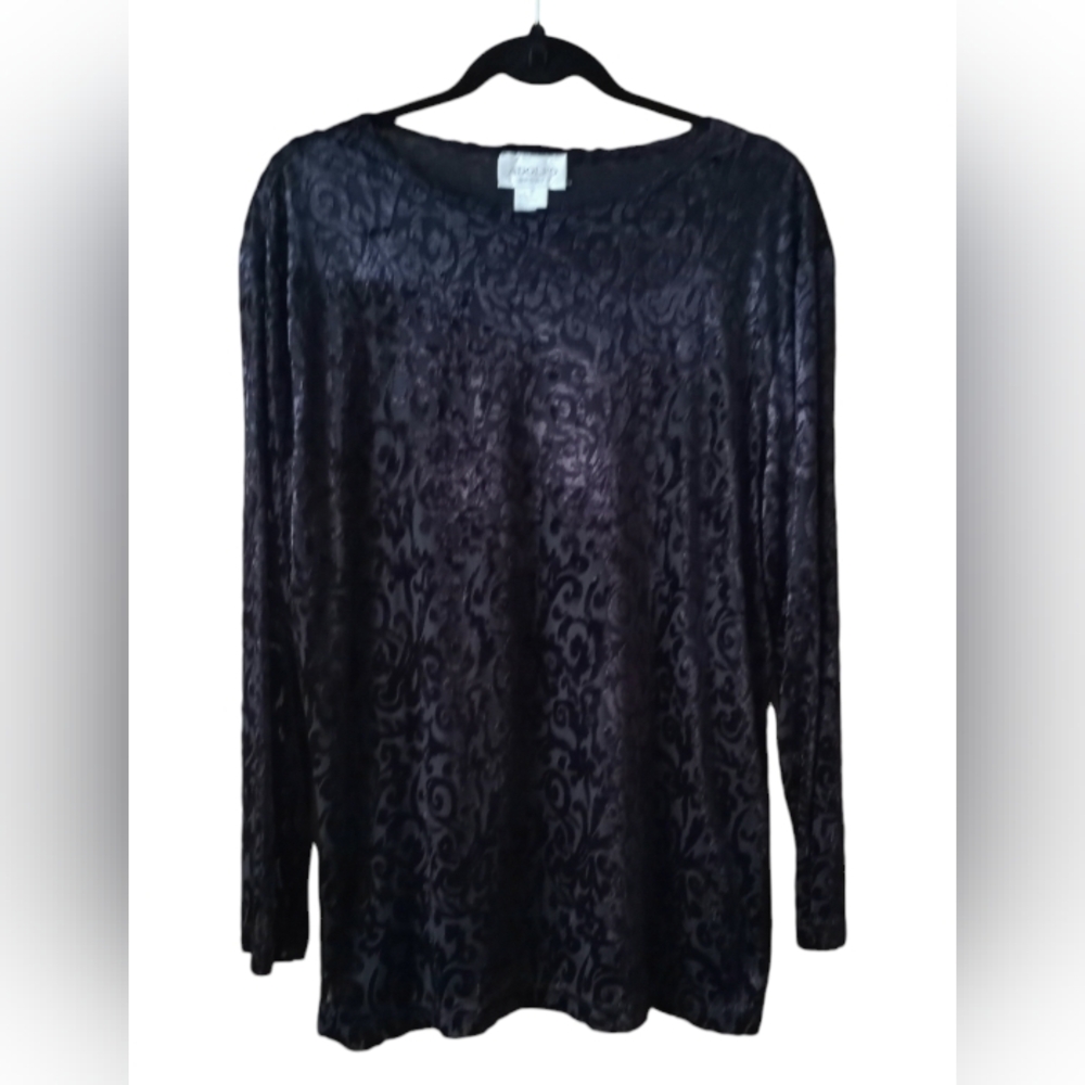Vintage ADOLFO Sport Top Black Medium 90's Y2K Burnout Long Sleeve Pullover NWT